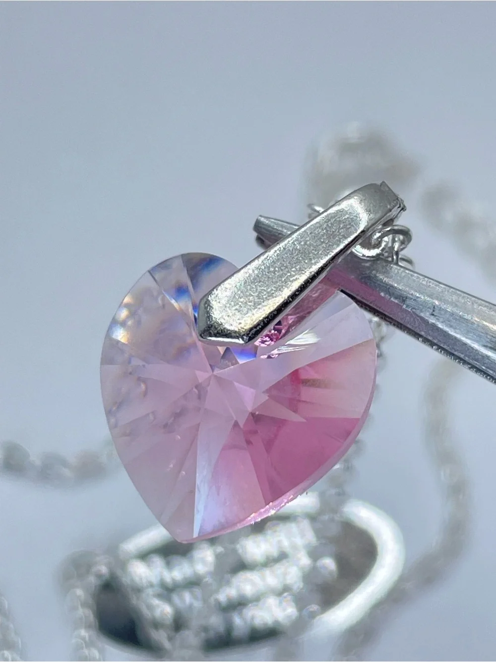 Swarovski Crystal Elements Pink Heart Crystal Necklace Silver Pendant Minimalist